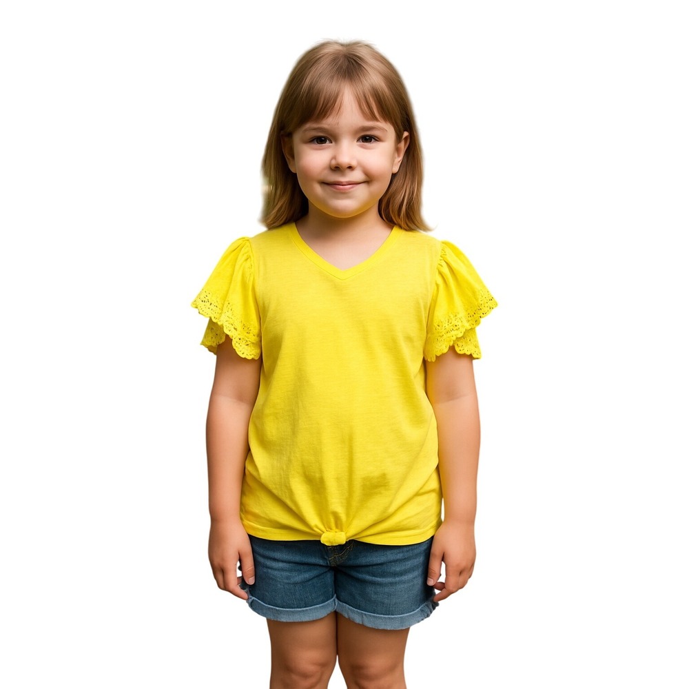 Lucky Brand Eyelet Flutter Sleeve Tie-Front Top Yellow‎ XL/TG(16)